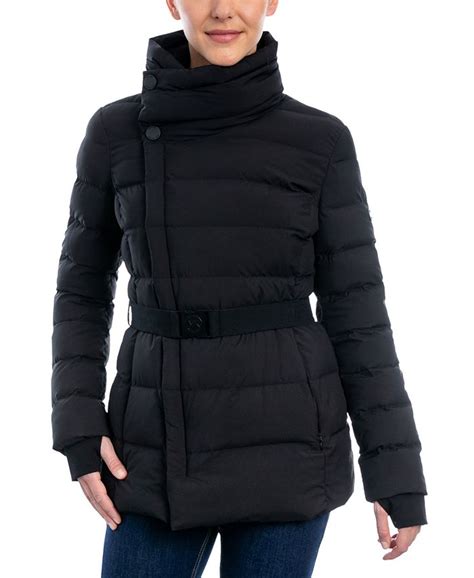 michael michael kors stretch belted packable down puffer coat|Michael Kors puffer long coat.